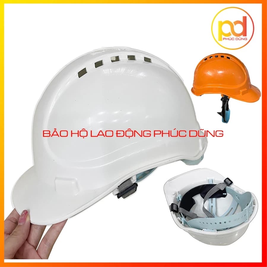 Mũ bảo hộ lao động thông gió N14 thoáng mát màu trắng giá rẻ khoá bấm ôm sát đầu, bảo hộ lao động công nhân công trình