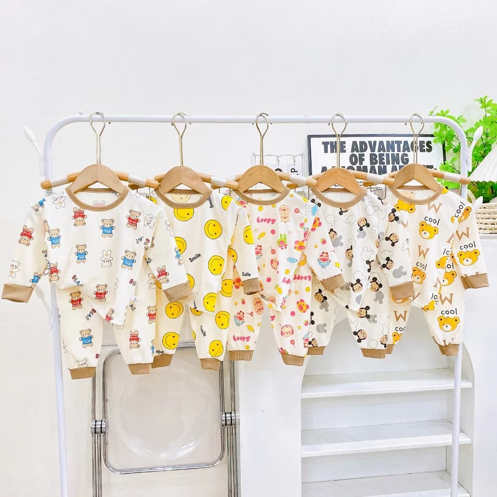 Com bo 5 Bộ dài tay cho bé, bộ dài tay Bé trai, bộ dài tay bé gái chất liệu tăm lạnh HỌA TIẾT  7-15kg