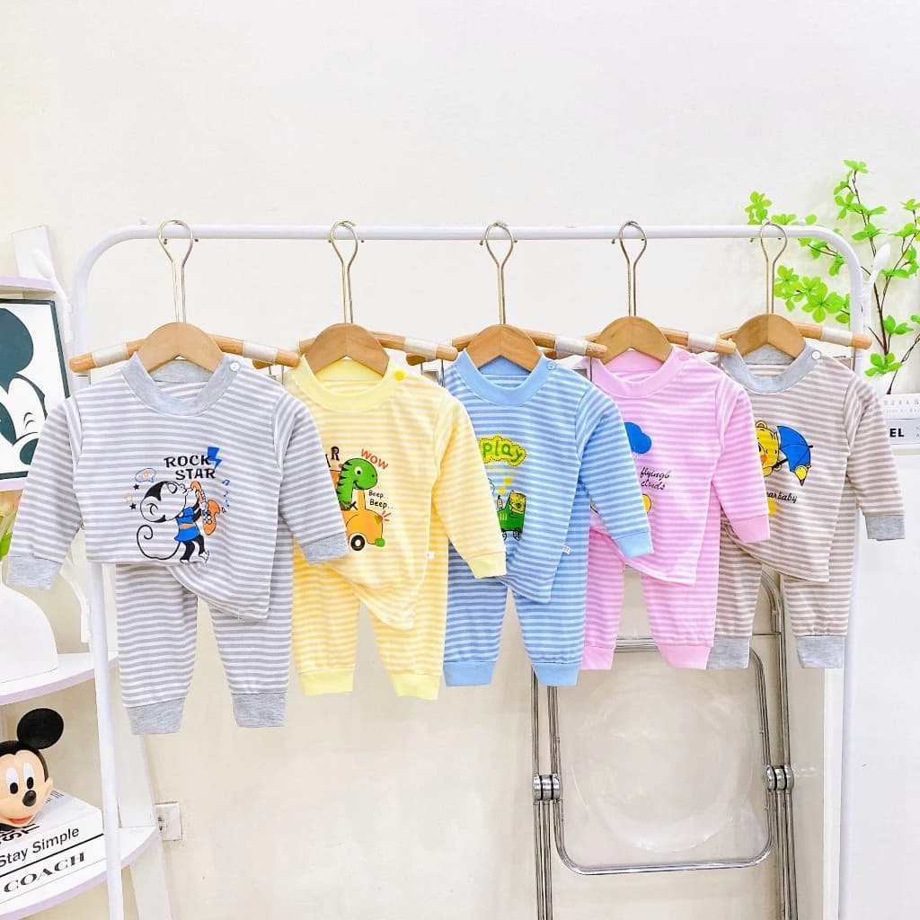 Bộ dài tay bé trai, bộ dài tay bé gái - bộ dài tay cho bé chất lieuj cotton kẻ nhỏ in hình 6-14kg