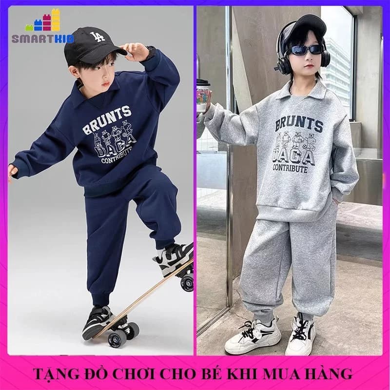 Bộ đồ mùa thu đông dài tay cho bé trai mẫu BRU size 18-52kg, chất nỉ dày dặn. Quần áo trẻ em