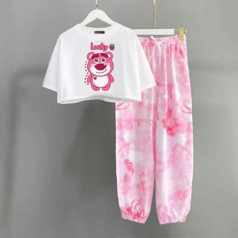BỘ LOANG  Croptop Bé Gái Gấu Lotso Size 12- 45kg Nhiều Màu Quần Áo Cho Bé Cấp 1 Cấp 2