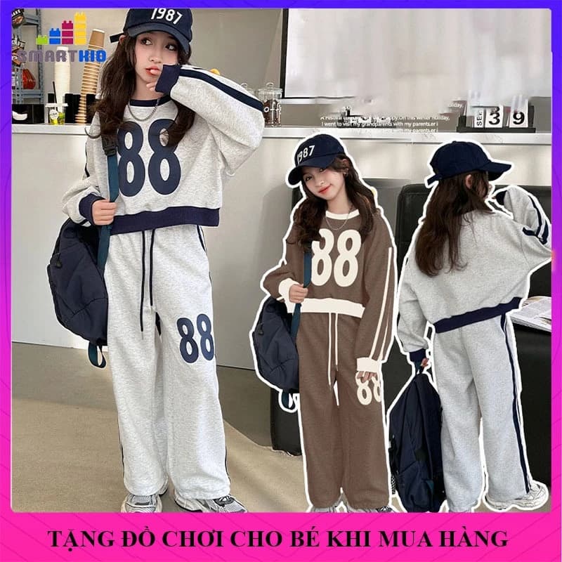Đồ bộ cho bé gái, bộ quần áo trẻ em dài tay mùa thu đông size 18-52kg mẫu 88 chất liệu nỉ da cá