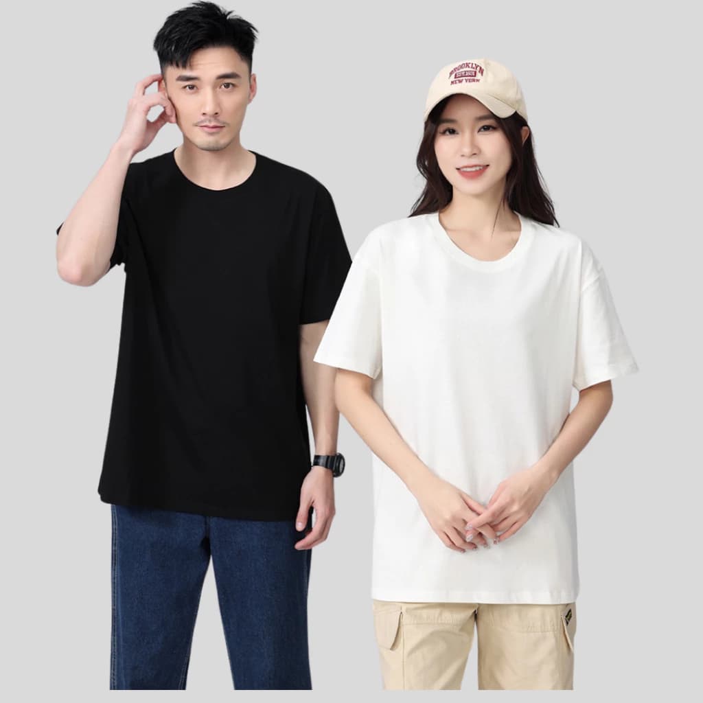 Áo phông unisex nam nữ form rộng 2 màu trắng đen trơn cổ tròn (Thun)