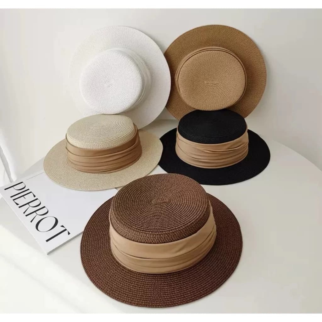Mũ/nón cói đỉnh bằng vành 7cm đai lụa hàng loại đẹp