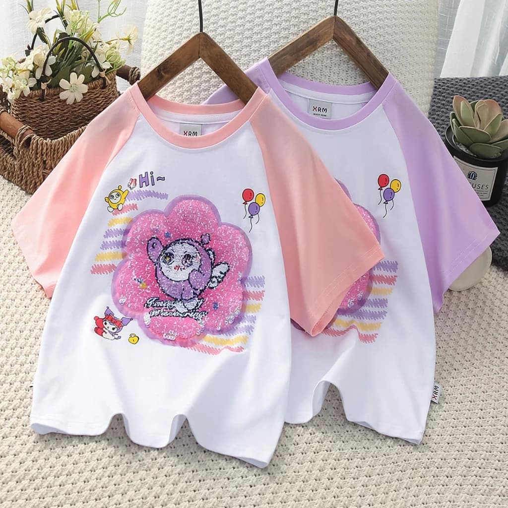 💥THANH LÝ DƯỚI GIÁ NHẬP💥 (14-30kg) Áo Thun Đính Kim Sa Cộc Tay Mùa Hè Đổi Màu 2 mặt cho bé Gái