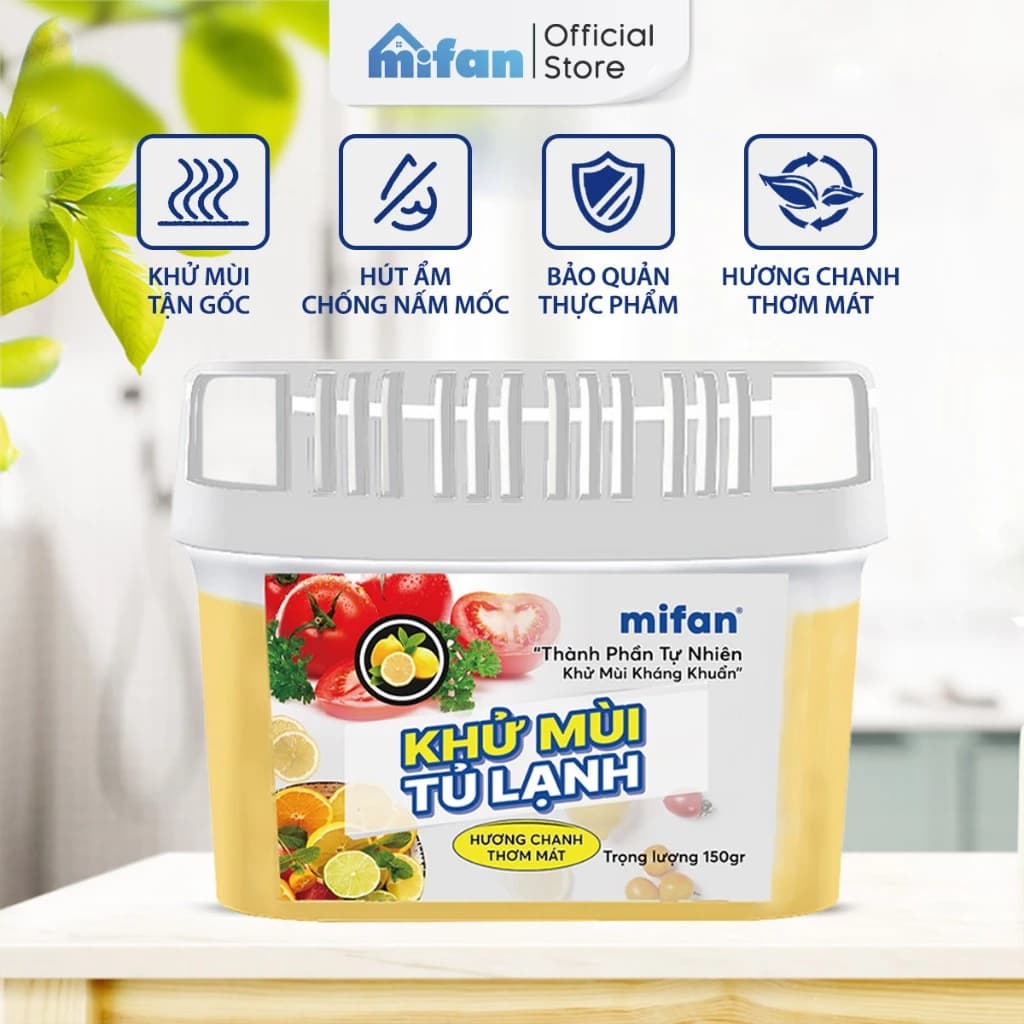 Hộp gel khử mùi tủ lạnh hương chanh Mifan 150gr - Diệt khuẩn 99%, đánh bay mùi hôi khó chịu - Hút ẩm bảo quản thực phẩm