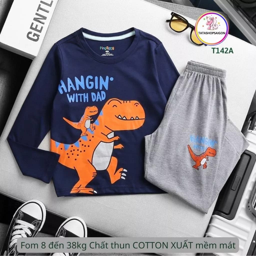 Đồ bộ bé trai tay dài size đại 11 đến 40kg thun cotton xuất VNXK 9T