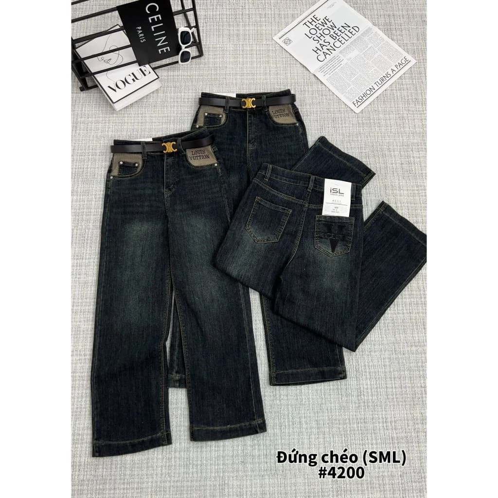 [BIGSIZE80KG] 4200 Quần Jean Nữ Ống Đứng Cạp Cao Co Giãn Túi Thêu Fashion,Quần bò nữ quảng châu HOT