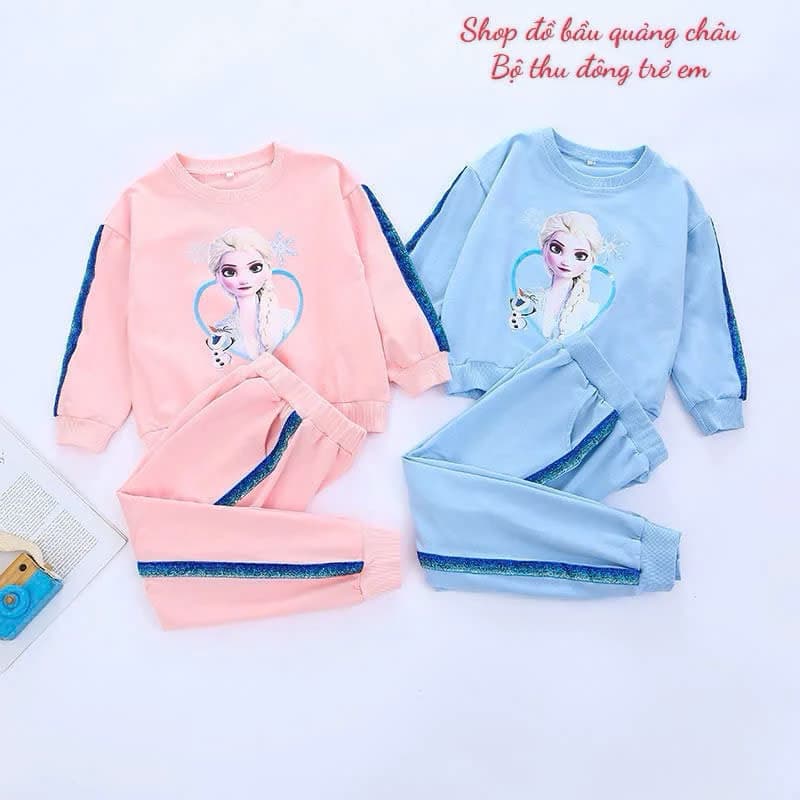sẵn bộ thu đông dài tay bé gái hình Elsa siêu đẹp(size đại nha các mon)