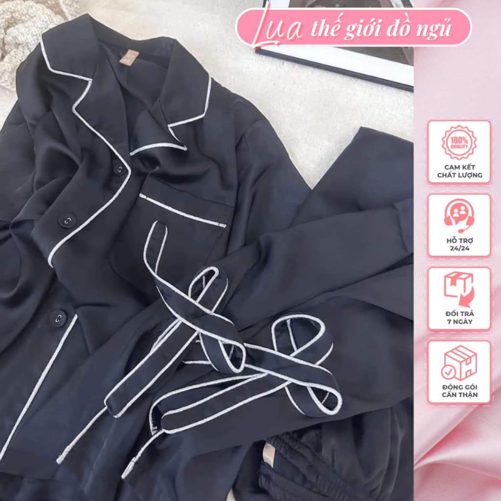 Bộ Pijama 💥 HÀNG CAO CẤP 💥 Bộ Mặc Nhà Nữ Dài Tay Thu Đông Quần Cách Điệu Phối Nơ Cực Xinh Mẫu Mới 2024
