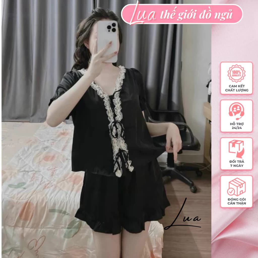 Bộ pyjama lụa phối ren xinh xắn phong cách Hàn Quốc , có 2 phân loại ngắn/dài