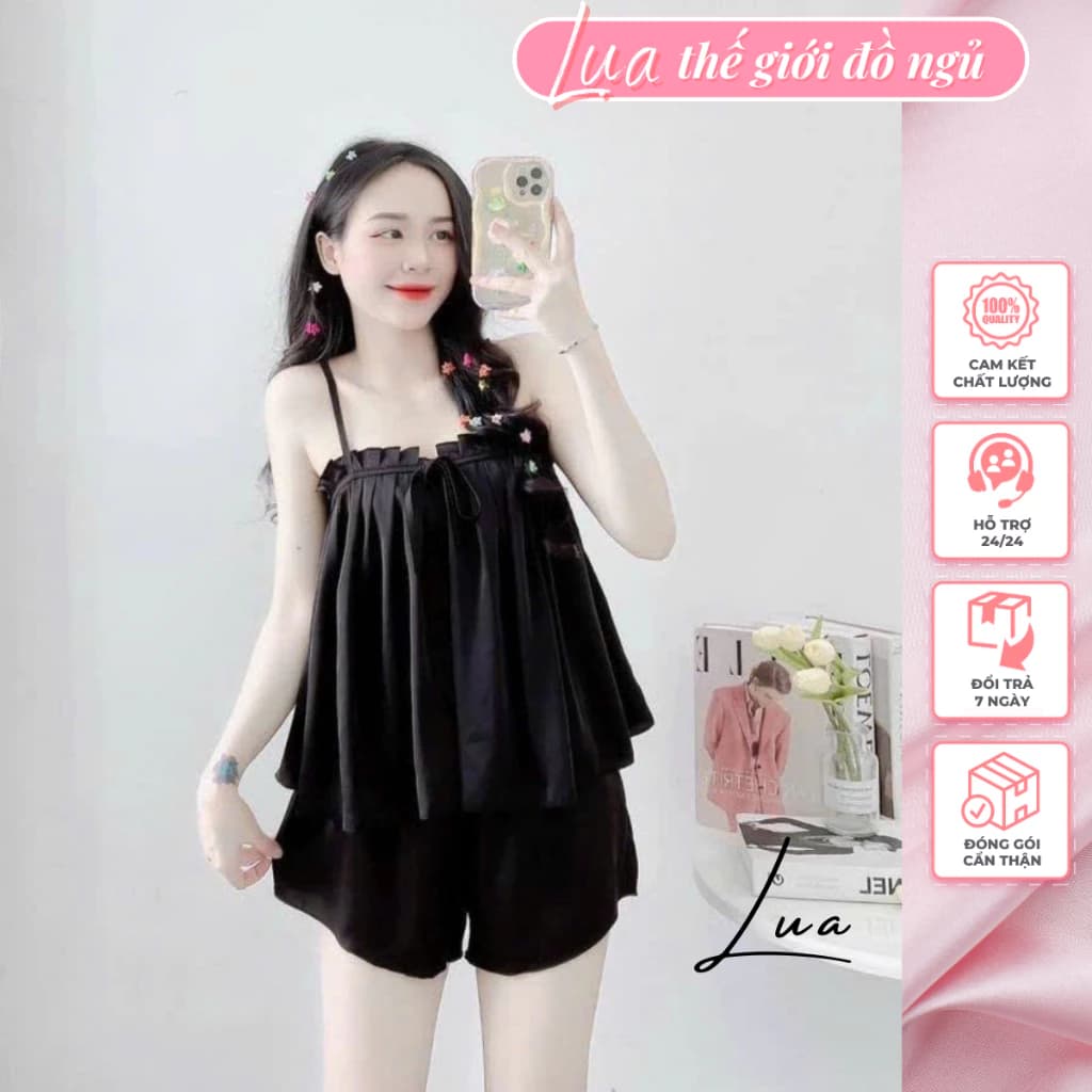 Sét Đồ Ngủ Gấp Ly 💥 HÀNG CAO CẤP 💥 Set Bộ Đồ 2 Dây Trơn Nhiều Màu Dễ Thương Chất Lụa Lantin Mềm Mát
