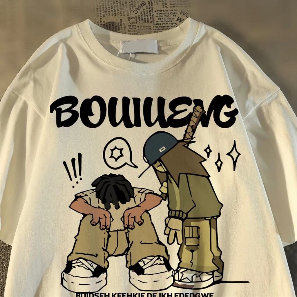 Áo Thun Nam HappyTee - Áo Tay Lỡ Nam Form Rộng Bóng Chày BOWUENG Chất vải cotton 100 cao cấp - 3 Màu Kem, Đen, Đỏ Đô