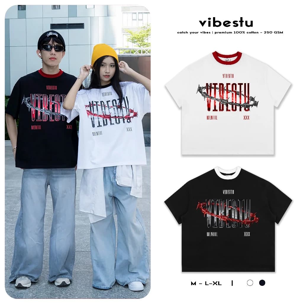 Áo Thun Local Brand VIBESTU "Chain Hook", Áo Thun Boxy Form Rộng Unisex 250Gsm 100% Cotton