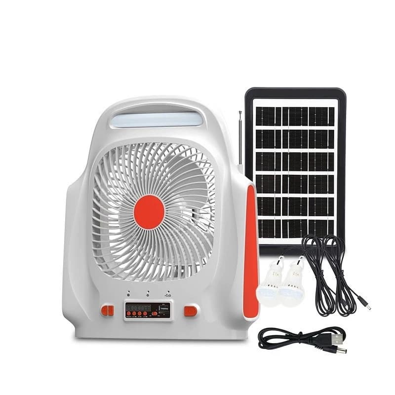 HOT Quạt năng lượng mặt trời, quạt tích điện có đèn, có loa kết nối bluetooth, ăng ten tặng kèm 2 bóng đèn quá hữu ích