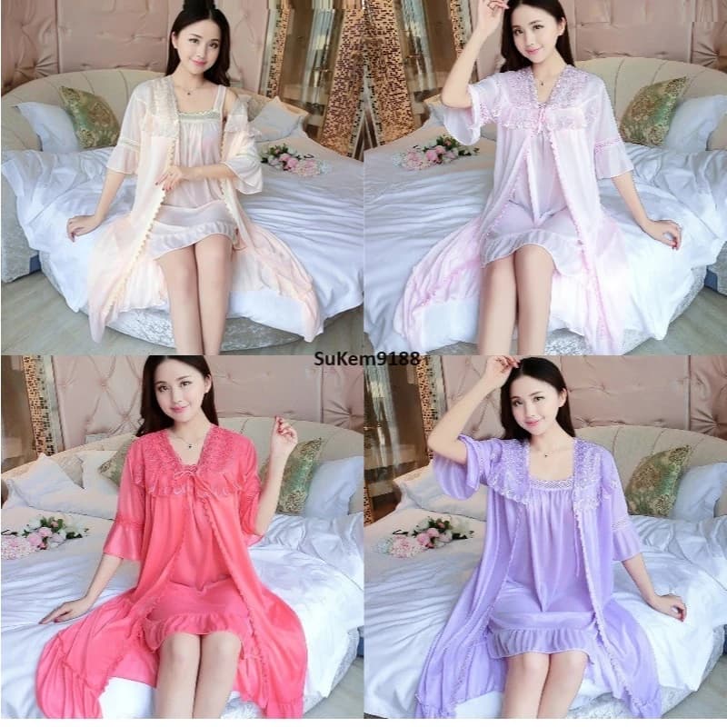 Bộ áo choàng + kèm váy ngủ kiểu dáng sang trọng quyến rũ MS231