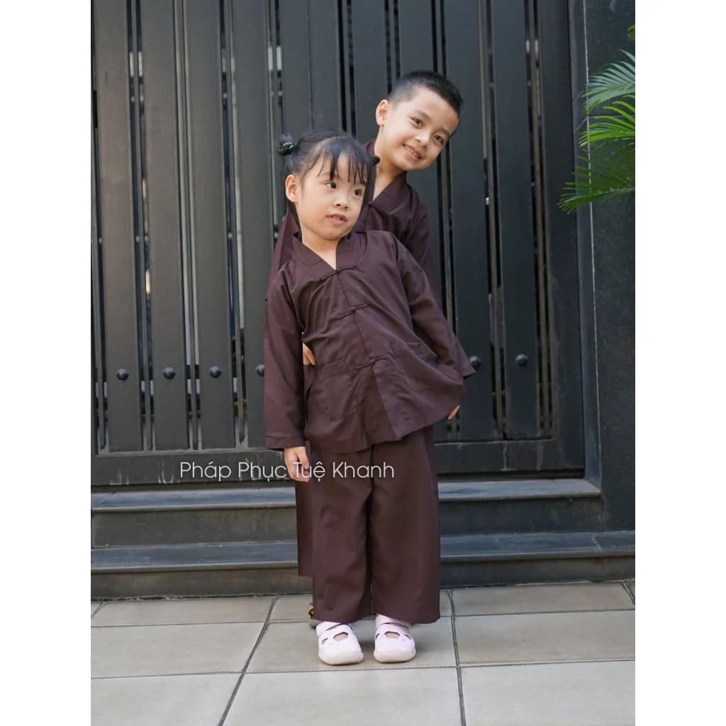 Đồ lam bé trai bé gái kiểu la hán nâu gụ và lam dễ thương Tuệ Khanh