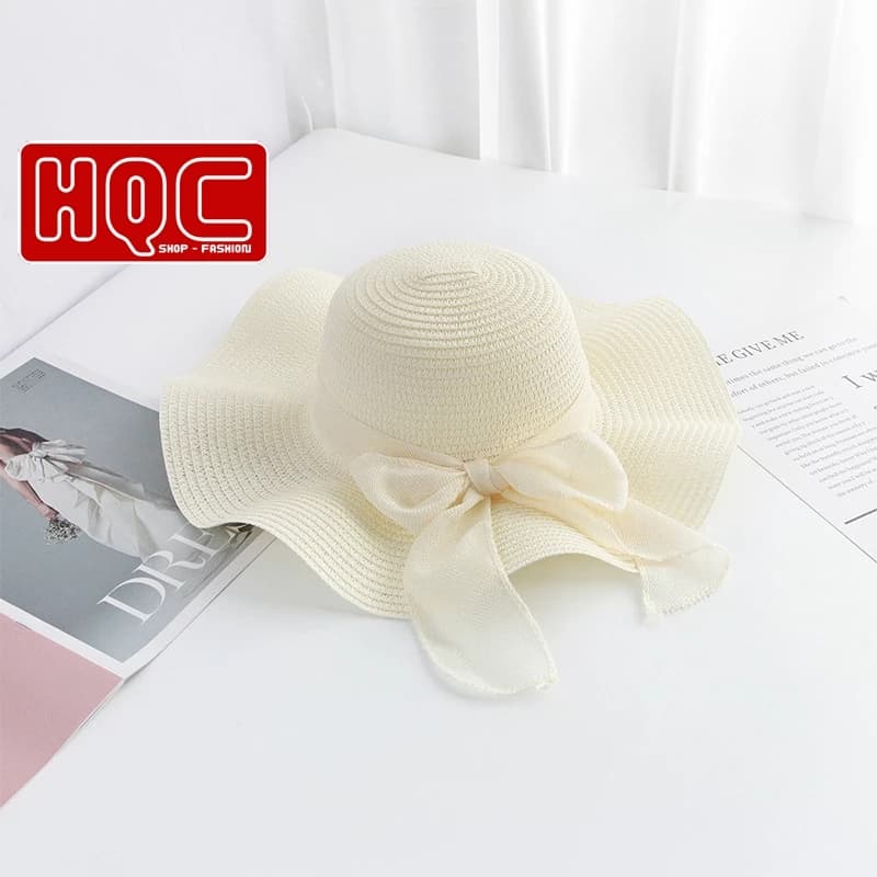 Mũ đi biển, Nón Cói Đi Biển Vành Sóng Nơ Vàng HQC-08