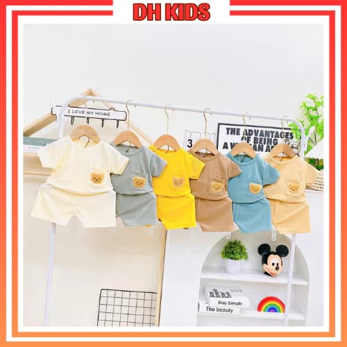 [B20] Bộ thun tăm lạnh cộc TÚI gấu co giãn thấm hút mồ hôi cho bé trai và bé gái từ 4-15kg -DH KIDS