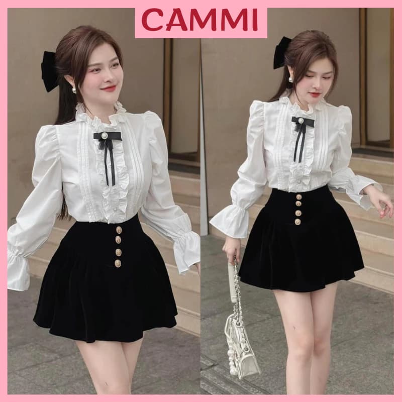 Áo Sơ Mi Trắng.Áo Sơ Mi Phối Bèo Tặng Kèm Tag Nơ Kiểu Dáng Tiểu Thư HA292