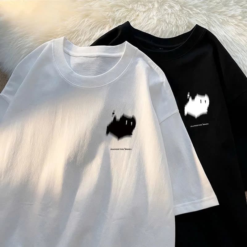 áo thun phông nữ nam 3158 form rộng unisex chất liệu cotton KONOVA in hình BLACK CAT