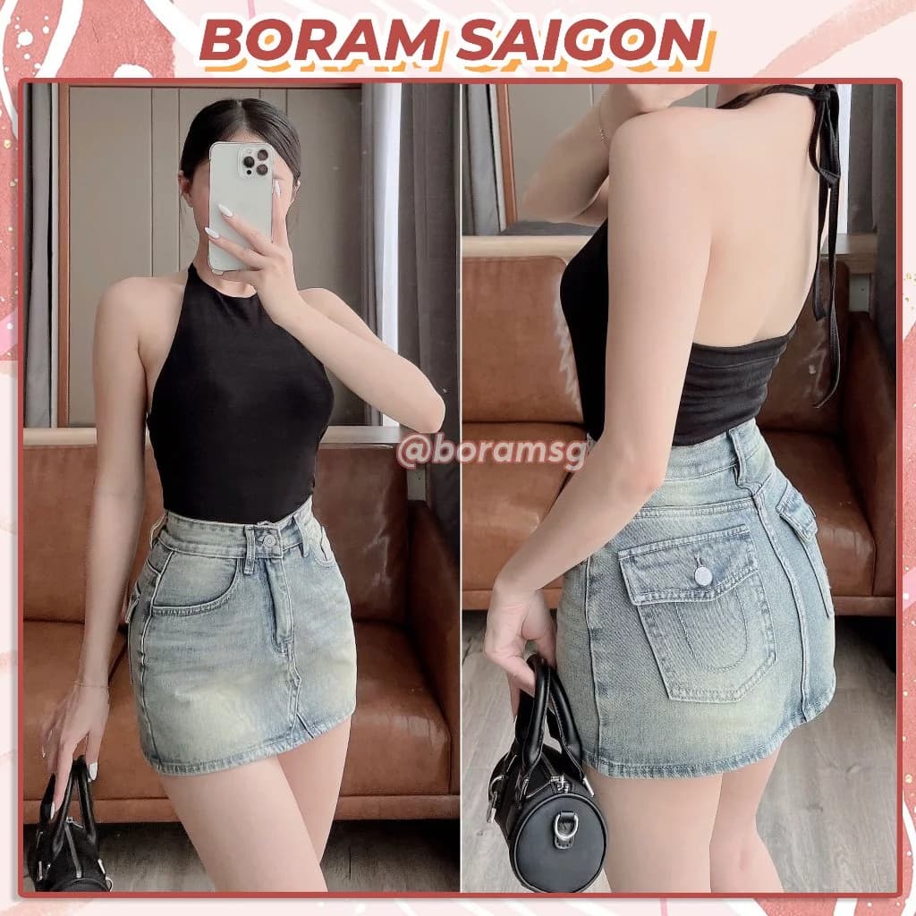 Chân váy jean nữ ngắn, chân váy body tôn dáng BORAM SG (có quần bảo hộ)