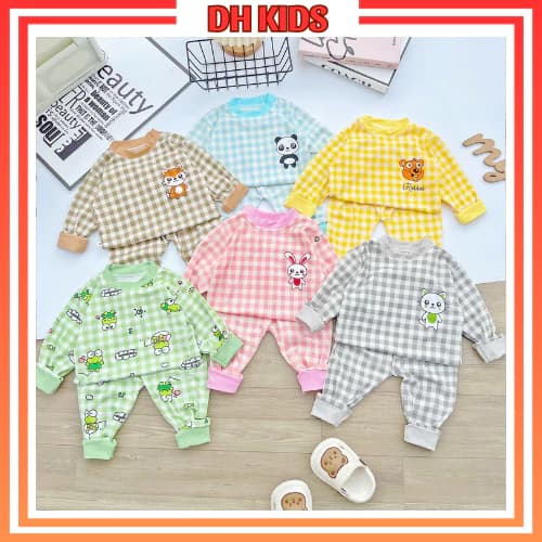 [ D06 ] Bộ quần áo dài tay thun tăm lạnh họa tiết kẻ sọc cho bé trai và bé gái từ 5 - 16kg - DH KIDS