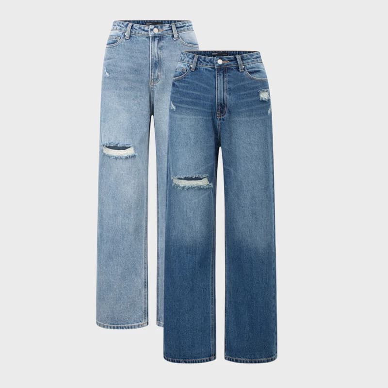 MIDDUA - JN190 Suông denim rách 2 tone màu
