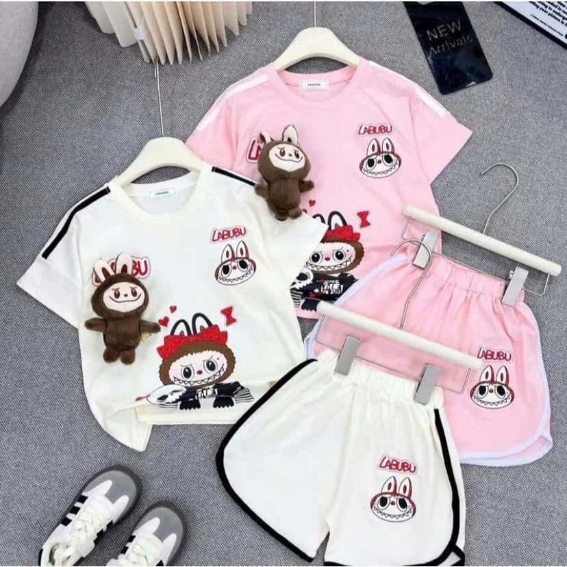 Bộ Quần Áo LABUBU Phối Viền , Quần Có Túi , Hình in 5D Hoạ Tiết Xinh Xắn Dành Cho Bé Gái 9 -45kg có thể giặt máy