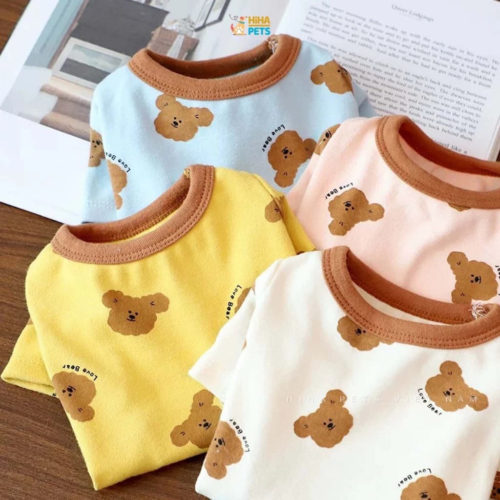 Áo Thun Cotton Gấu Nâu Dễ Thương Cho Chó Mèo Mặc Quần Áo Cho Thú Cưng Cao Cấp Hàn Quốc Hiha Pets.