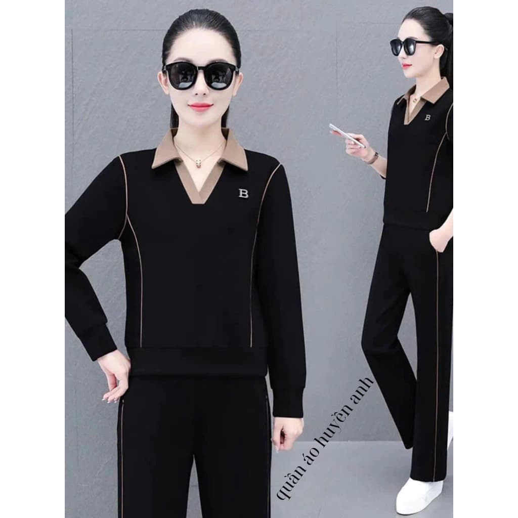 Bộ đồ nỉ 2 da cổ V thể thao dành cho nữ thu đông thời trang mới [M05]