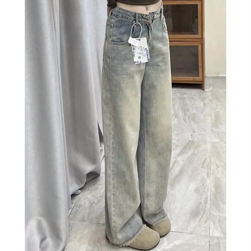 Quần jean ống rộng dễ phối đồ lưng cao tôn dáng, quần bò ống xuông kiểu dáng basic phù hợp đi học đi làm (HC10)
