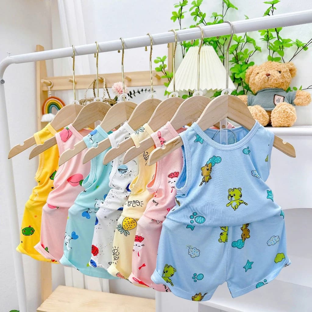 [A219 Mềm, Mát ] Bộ Ba Lỗ Chất Vải Thun Lạnh Mềm Mát Nền Mầu Họa Tiết Đáng Yêu Cho Bé Trai Bé Gái