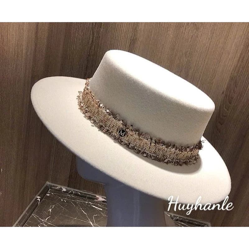 Mũ/ nón đầu bằng vành ngang 7,5 cm: đai rua nâu