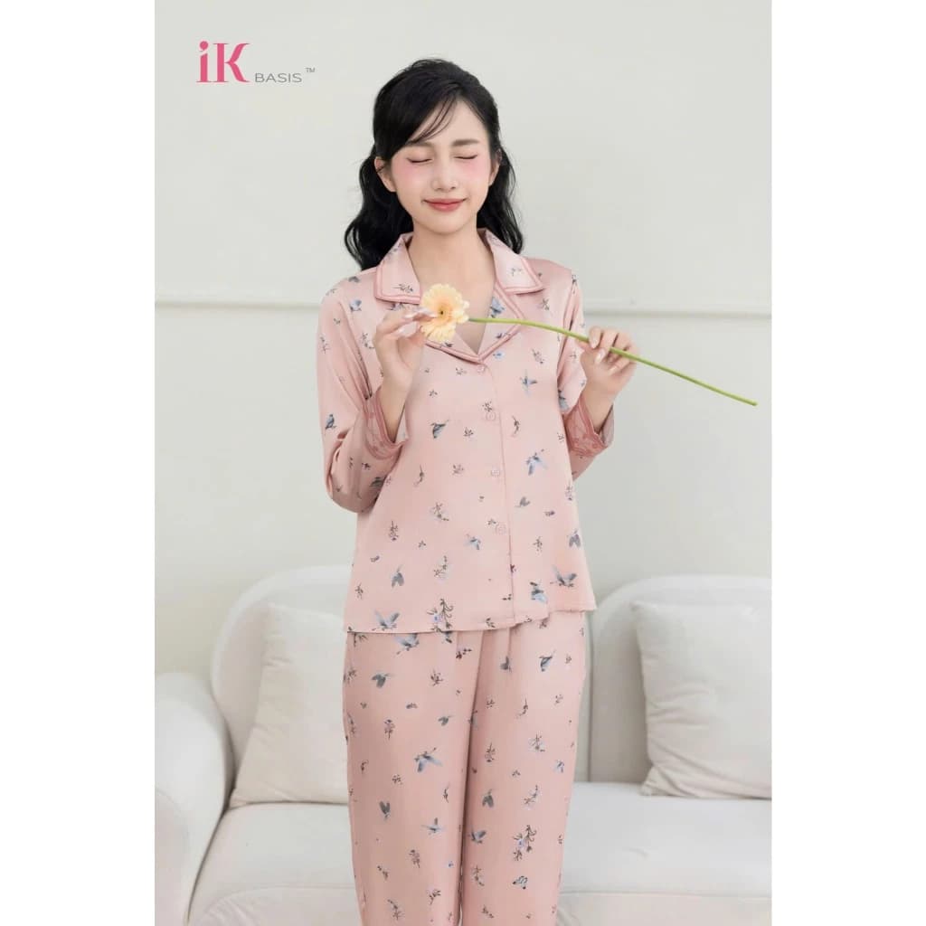 Set lụa LUXURY cao cấp nhà IK BASIS chất mềm mịn, nhẹ thoáng, họa tiết  tinh tế, độc đáo, dáng áo dài tay quần dài