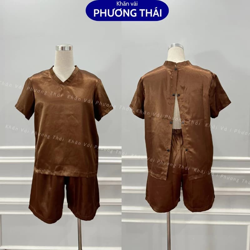 Bộ quần áo massage, trị liệu nam nữ có CÚC LƯNG, quần áo bệnh nhân vải phi lụa mát mịn