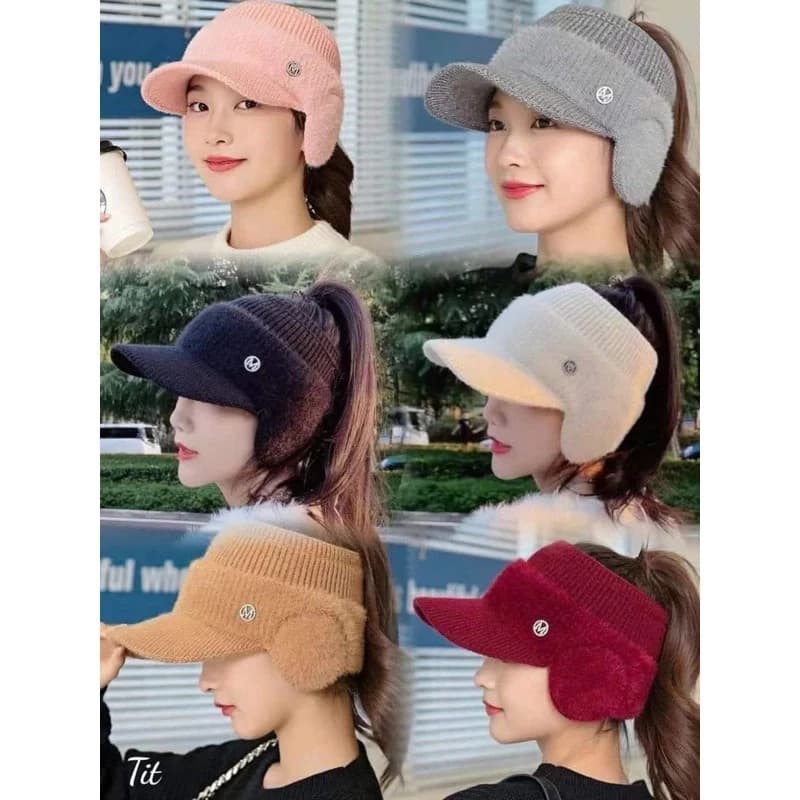 Mũ Len Hở Chóp Giữ Ấm Tai Thời Trang Thu Đông Phong Cách Hàn Quốc