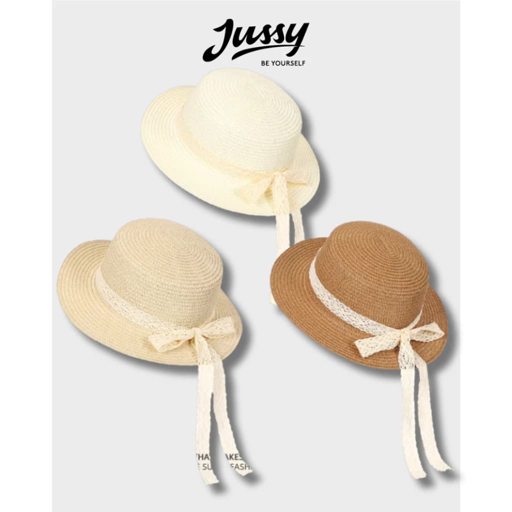 Mũ Cói Nơ Ren Vintage JCB17 Jussy Official Nón Cói Rộng Vành Che Nắng Du Lịch Biển Mẩu Mới 2025 Thắt Nơ Ren Vintage