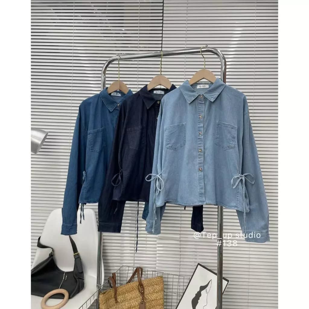 🍊 ÁO SƠ MI JEAN 2 TÚI CỘT EO SP020583 🔥𝐇𝐨𝐚̉ 𝐓𝐨̂́𝐜🔥 𝐌𝐄𝐎𝐈𝐍𝐃𝐀𝐇𝐎𝐔𝐒𝐄