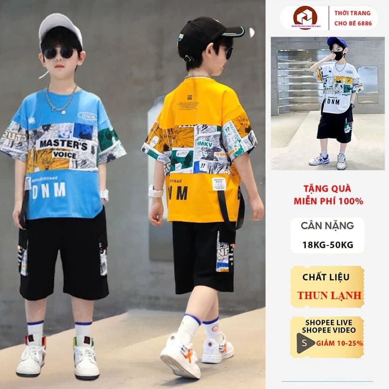Bộ đồ mùa hè bé trai mẫu FDN vải thun lạnh size từ 18-50kg, bộ quần áo hè bé trai, set đồ cộc bé trai, đồ bộ bé trai hè
