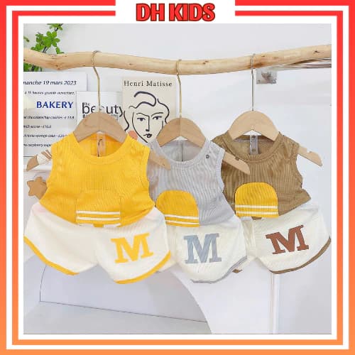 [ B17 ] Đồ bộ ba lỗ Tổ ong chữ M chất liệu thoáng mát kiểu dáng đáng yêu dành cho bé trai bé gái từ 4 - 15kg - DH KIDS