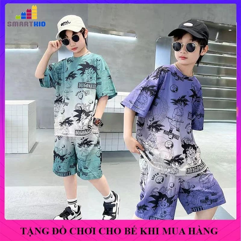 Bộ đồ mùa hè bé trai mẫu Songoku vải thun lạnh size từ 18-50kg, bộ quần áo hè bé trai, set đồ cộc bé trai, đồ bộ bé trai