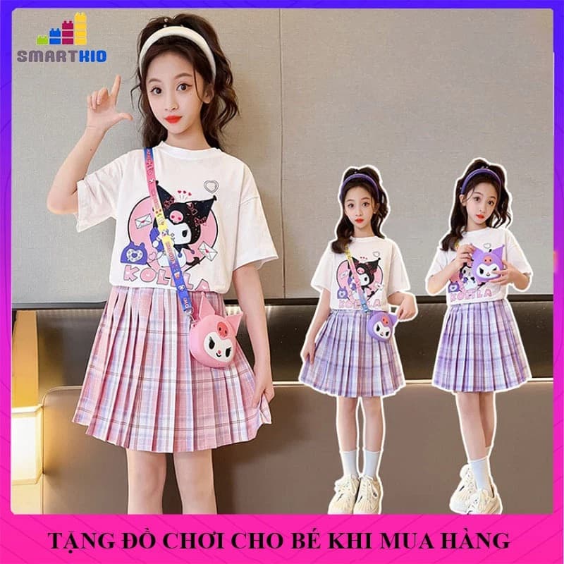 bộ quần áo váy trẻ em. Set áo kèm chân váy thời trang hè bé gái mẫu Kolila cho bé từ 18-50kg, váy bé gái, váy cho bé
