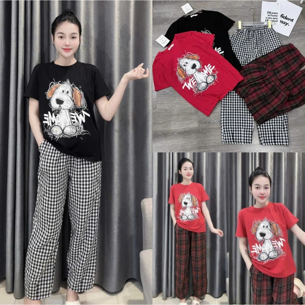 2026. [ IN CÚN RỐI] Sét in hình áo cotton tàu co giãn+ quần baggy chất kết hàn. Đủ size SMLXL 40kg- 70kg