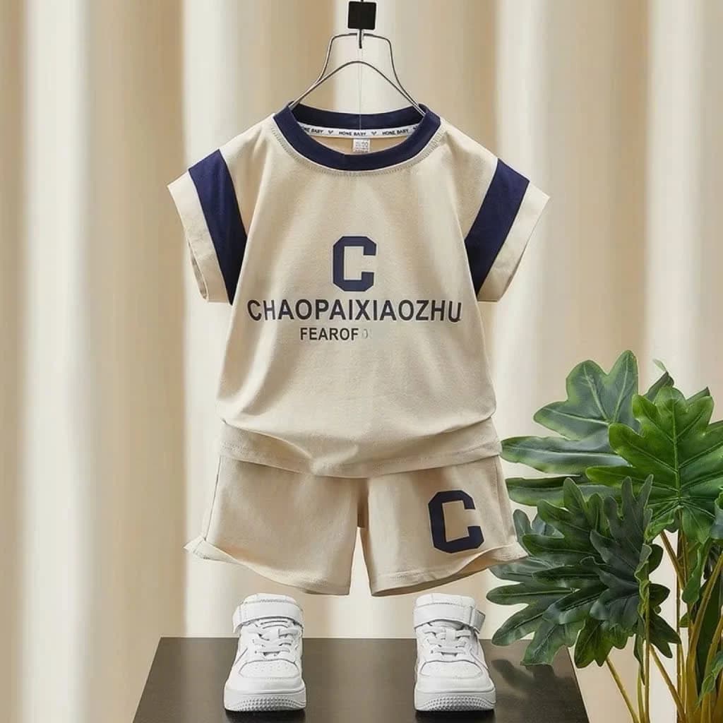 BỘ CỘC TAY CHAOPAIXIAOZHU C cho bé trai,  vải cotton thoáng mát, 2 màu, size 8-16 kg, mẫu hè 2025