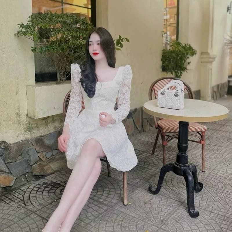 Đầm Dự Tiệc Thiết Kế Cao Cấp Với chất liệu Ren Hoa Nổi Cúp Ngực Dáng Xòe Thanh Lịch Tôn Eo Dolldiva