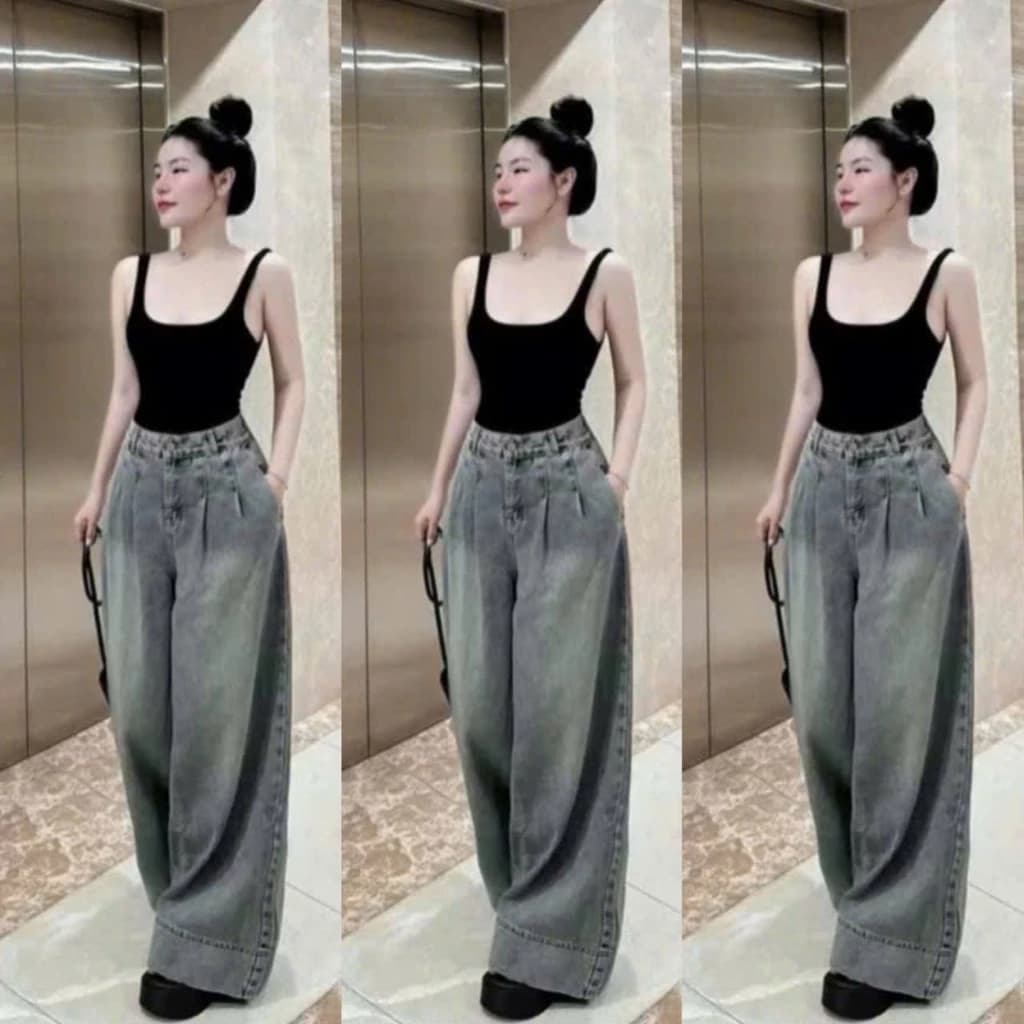 [COOLJEANS]QUẦN JEANS NỮ ỐNG RỘNG XẾP LY GẤU TO CẠP CAO HÁCH DÁNG HOTTREND 2026