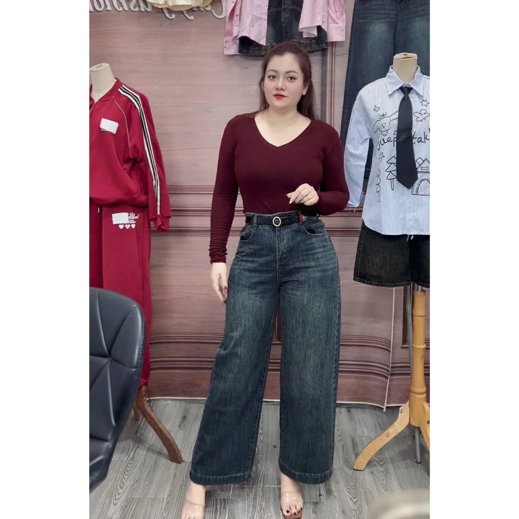 [BIGSIZE85kg} 868 Quần Jean Nữ Dáng Suông Nấm Tạo Kiểu Phối Màu, quần bò nữ ống suông rộng 9 tấc