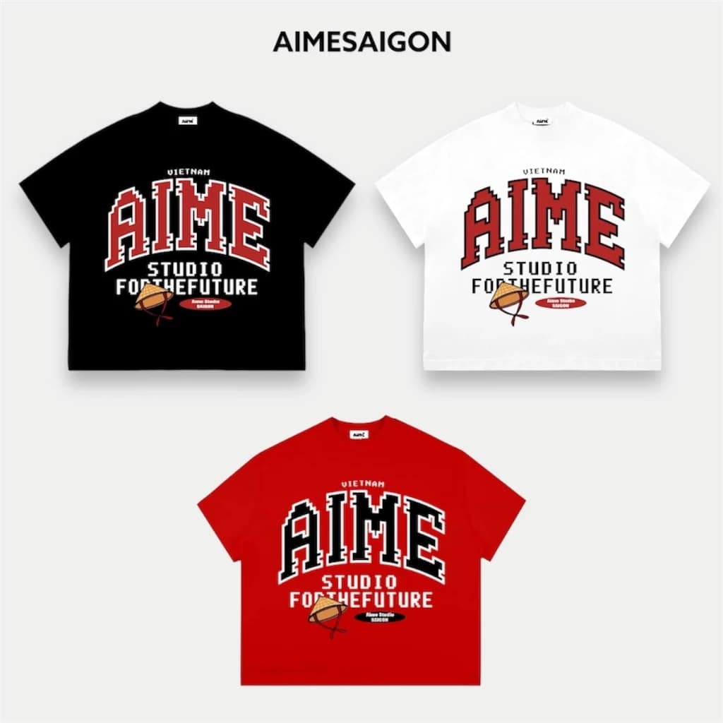 Áo Thun Big Boxy Local Brand AIMÉ Form Rộng Tay Ngắn Cotton Cổ Tròn Nam Nữ " NÓN LÁ " Menswear Kem Unisex - Aimesaigon