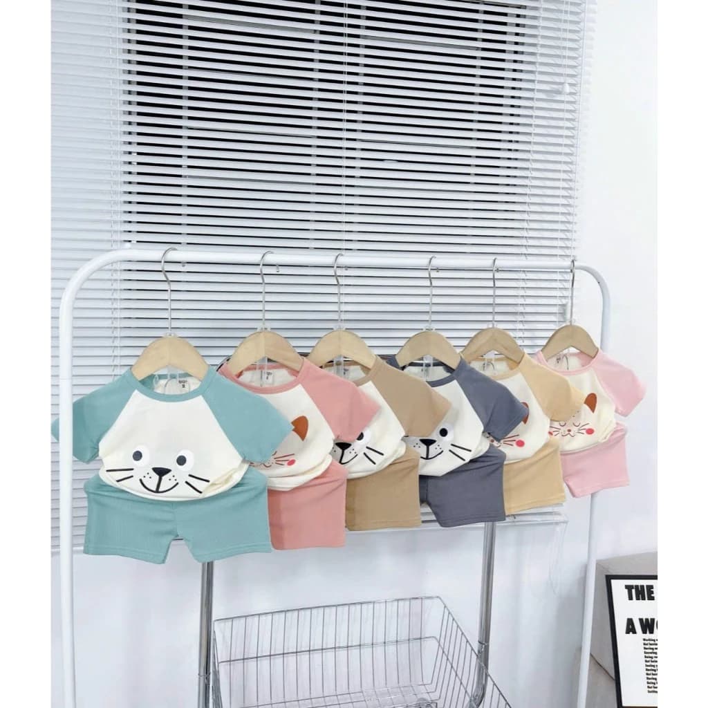 COMBO 3 BỘ CÔC TAY IN HÌNH MÈO CHO BÉ TRAI VÀ GÁI SIZE CHO BÉ 6-18KG MÀU NGẪU NHIÊN